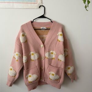 Authentic Aelfric Eden Pink Sheep Cardigan Sweater Knit